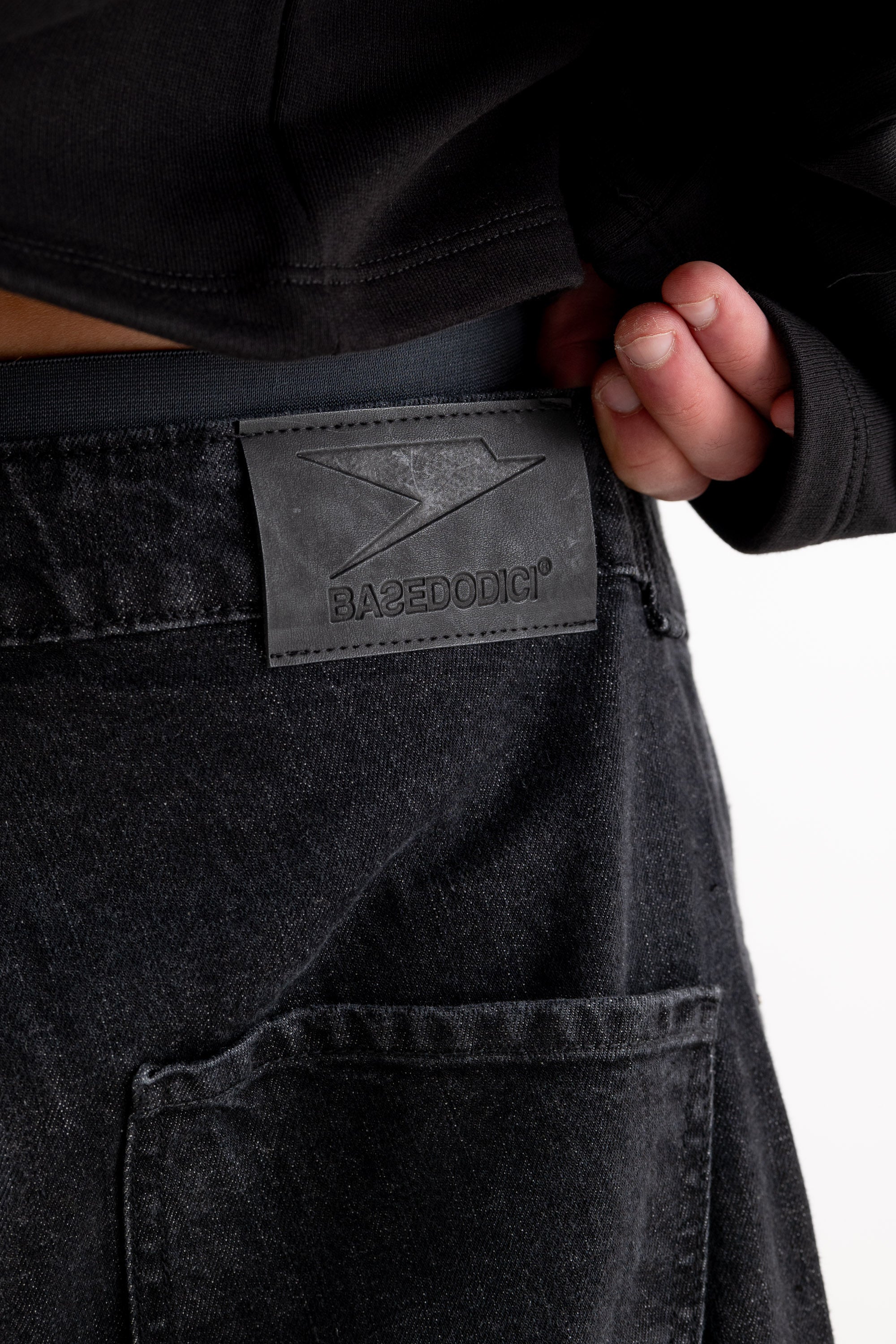 Double Denim Cargo Pants “HOOLIGAN” Black 