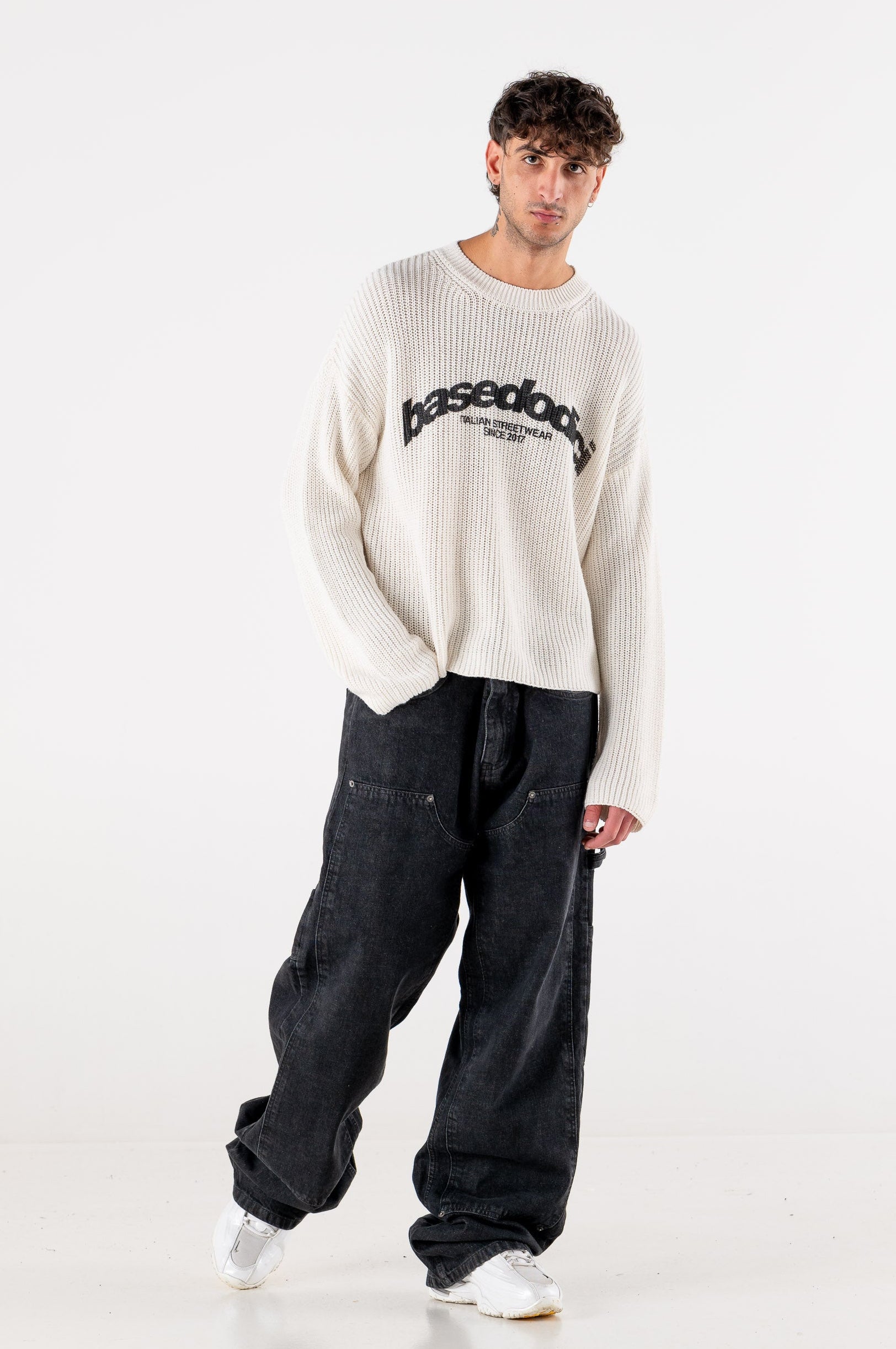 Knitwear “DE LA RUE À LA RUE” Italian ArcLogo Grey 