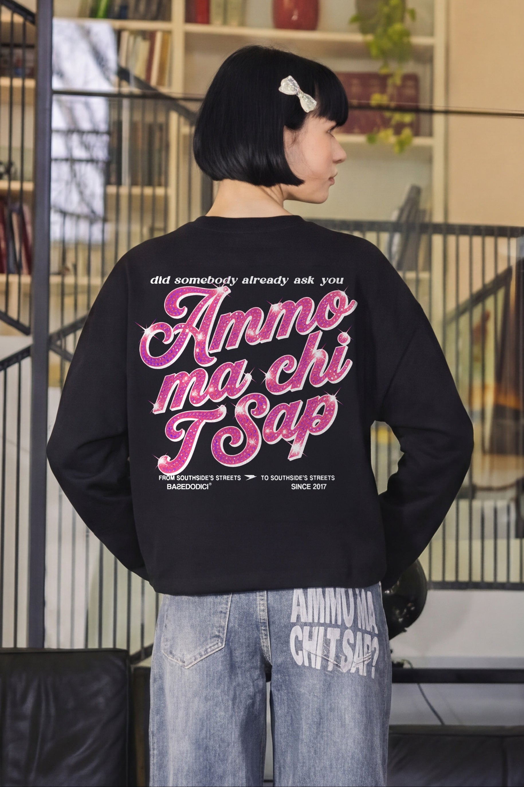 Longsleeve "AMMO" CHI'T'SAP Black/GlitterPinkItalic