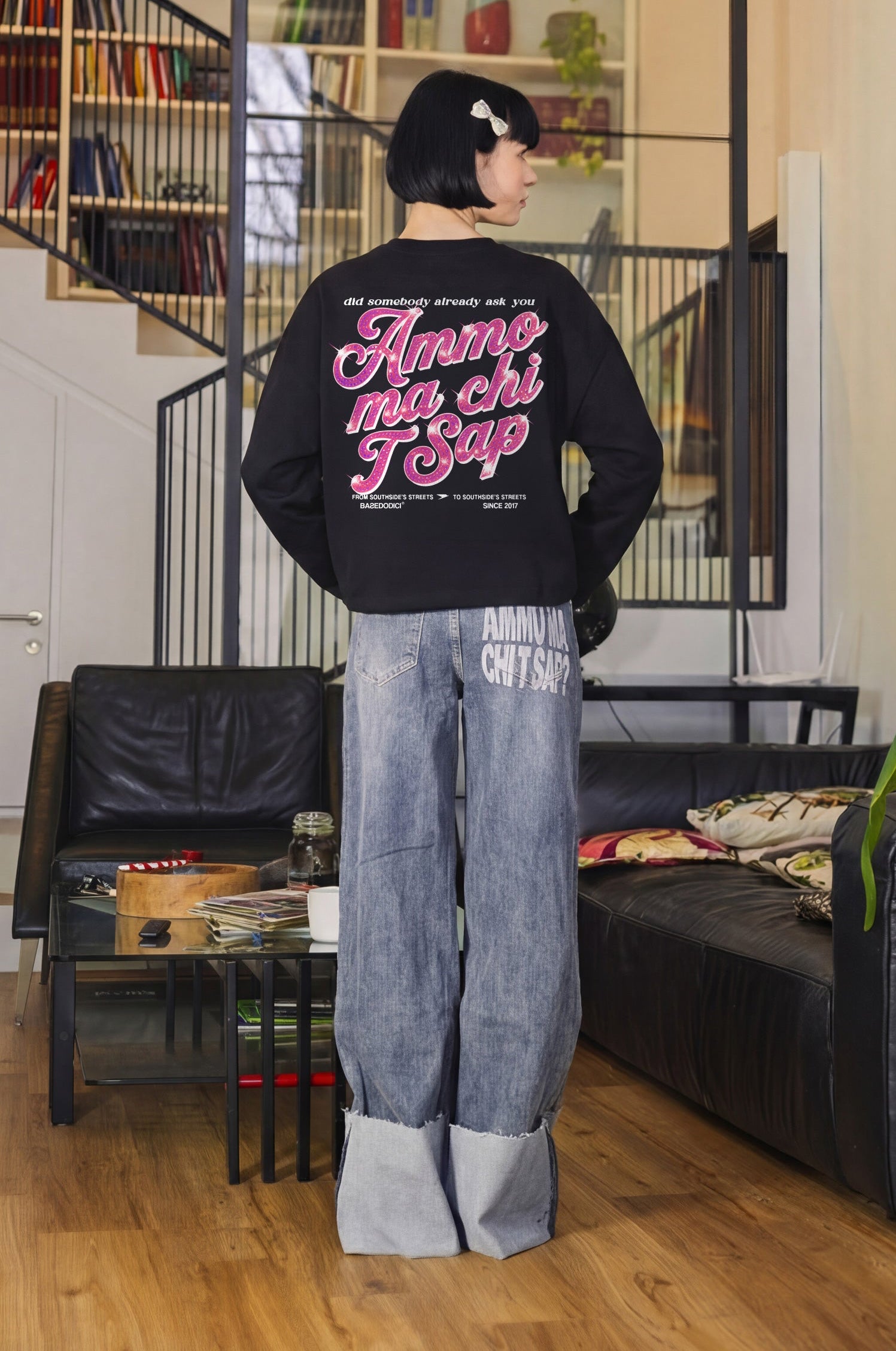 Longsleeve "AMMO" CHI'T'SAP Black/GlitterPinkItalic