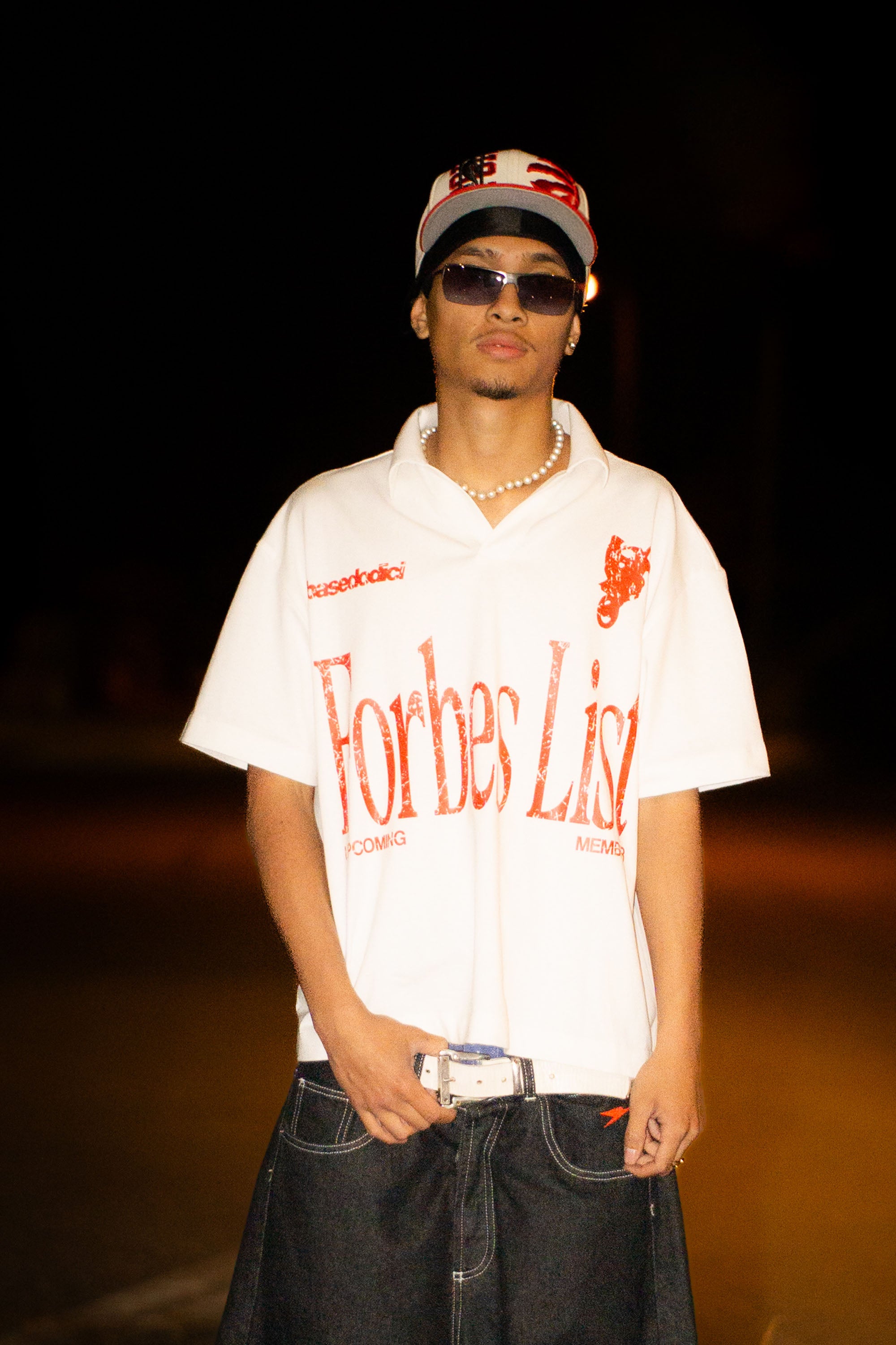 Forbes White “LIVE FAST” polo shirt
