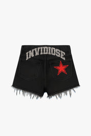 Shorts Denim “DIVA” Invidiose Raw Black/Glitter