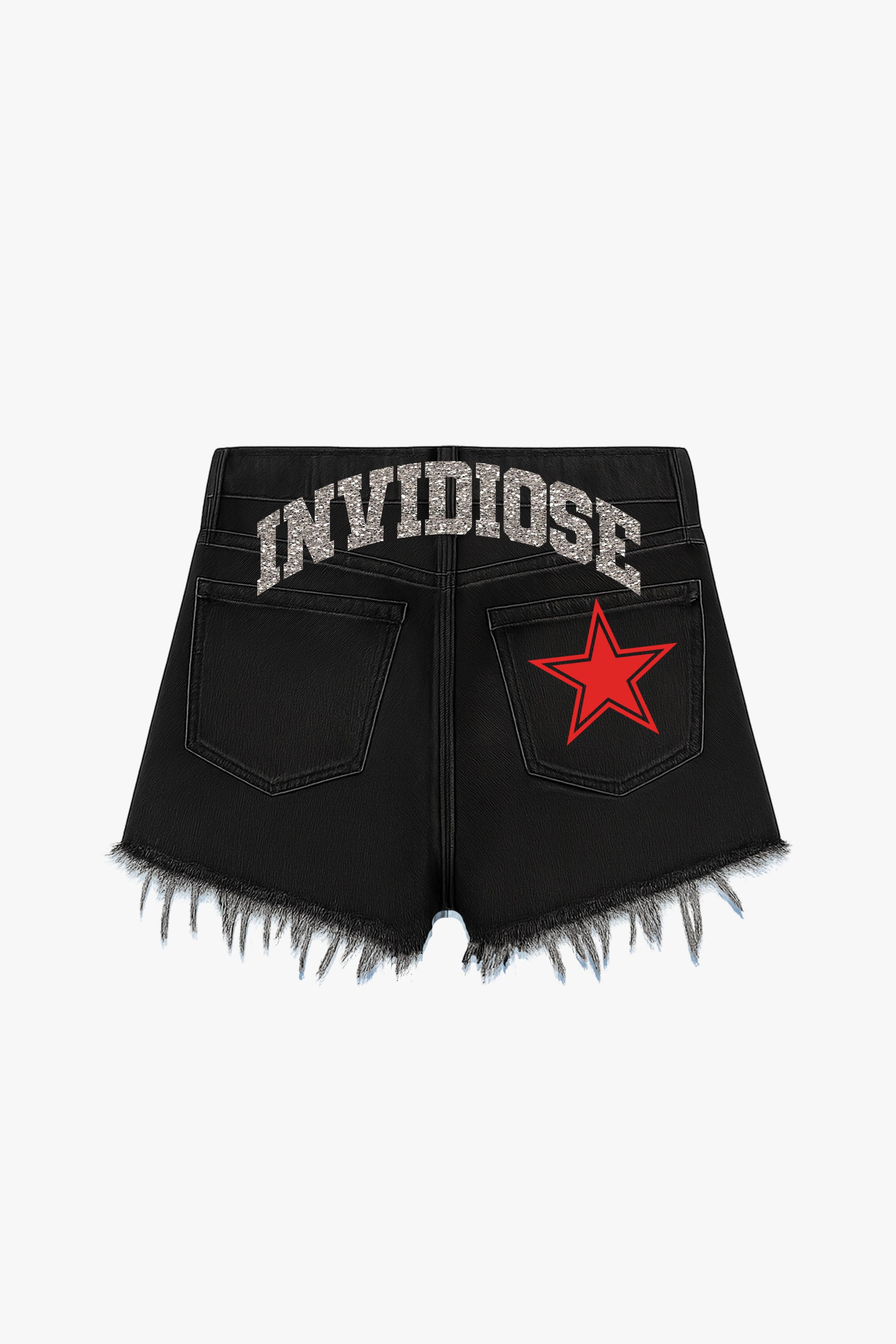 Shorts Denim “DIVA” Invidiose Raw Black/Glitter