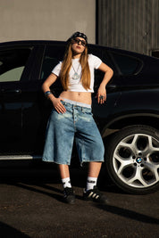 Jorts “CRUEL SEASON” Front Logo Bleached Blue