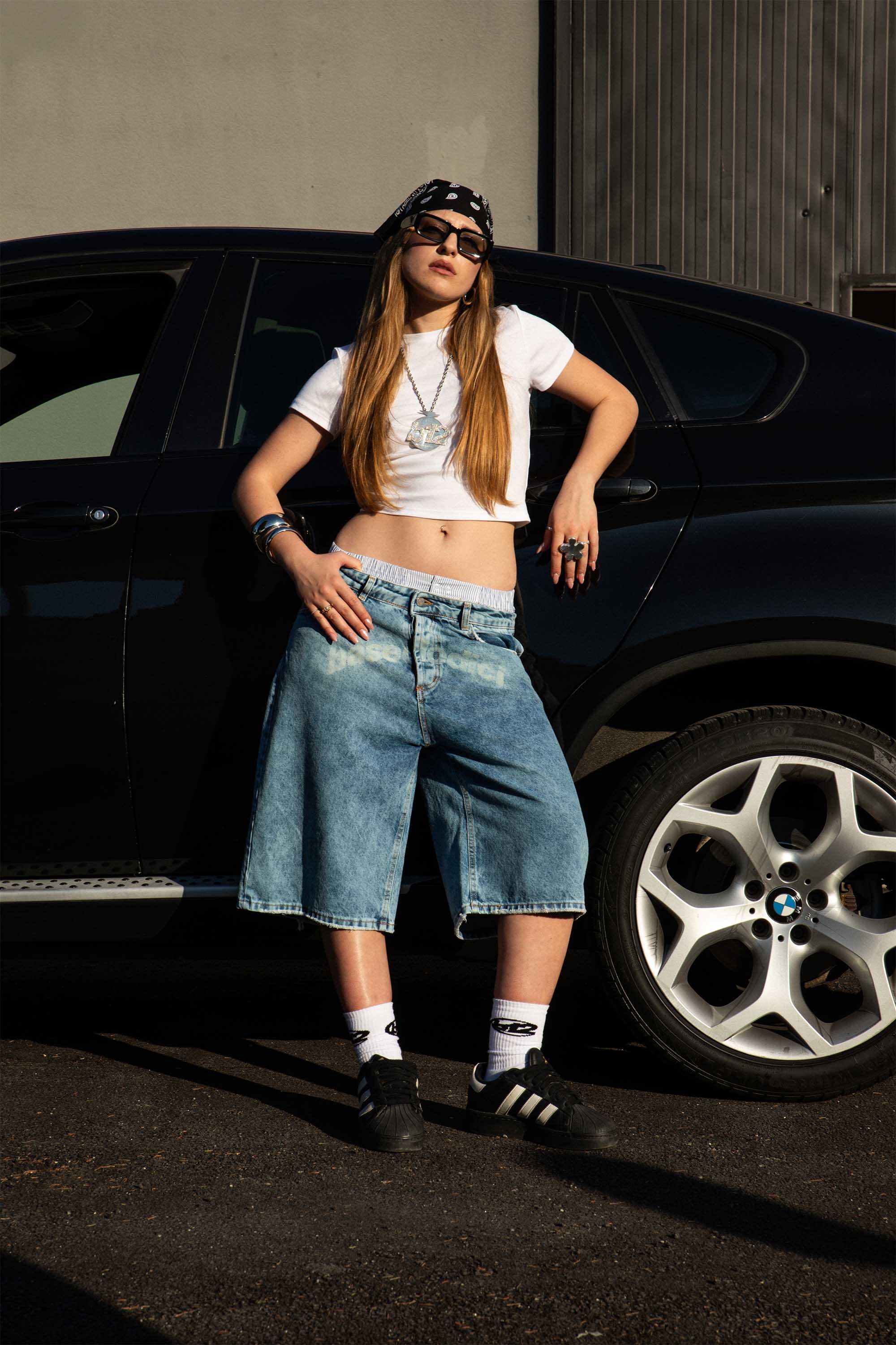 Jorts “CRUEL SEASON” Front Logo Bleached Blue
