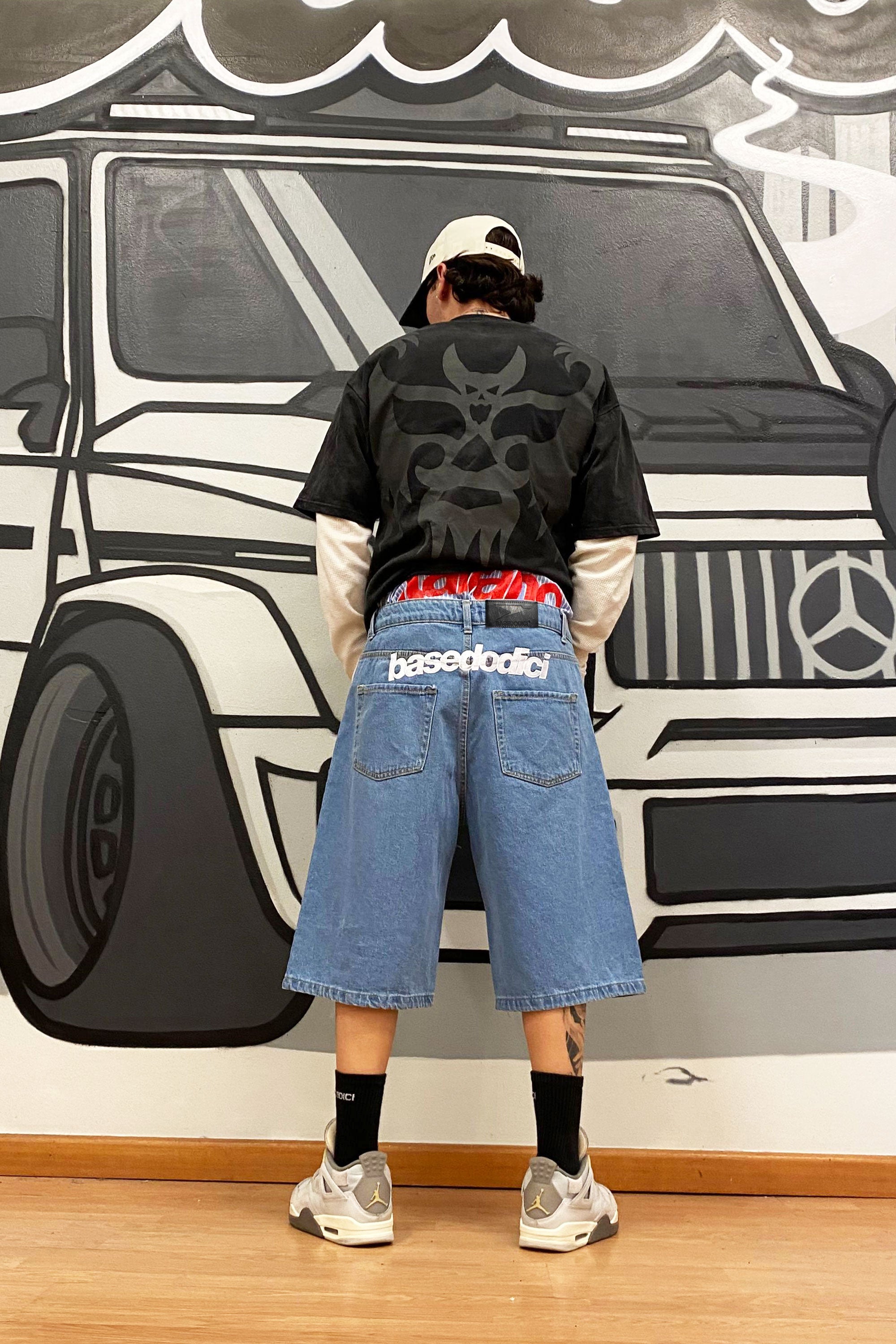 Jorts “CRUEL SEASON” Back Logo Light Blue