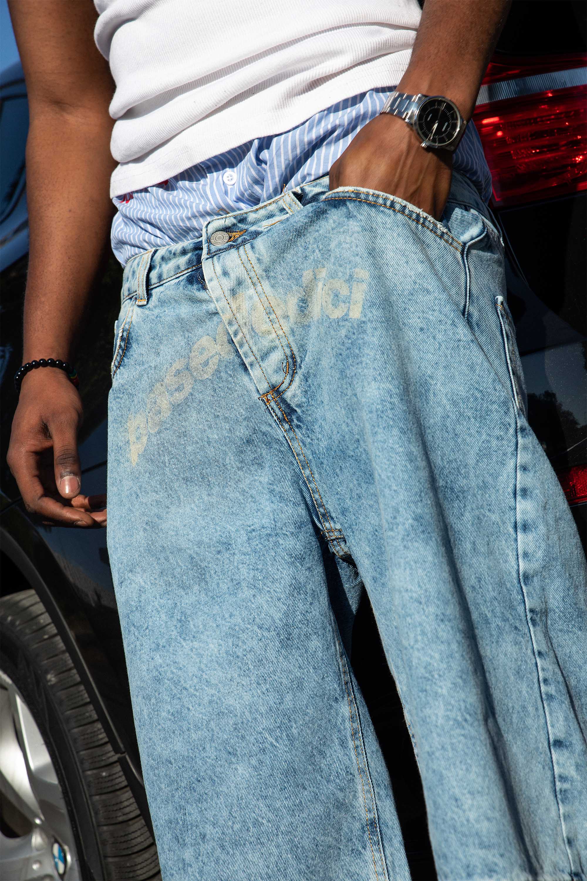Jorts “CRUEL SEASON” Front Logo Bleached Blue