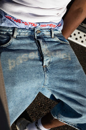 Jorts “CRUEL SEASON” Front Logo Bleached Blue