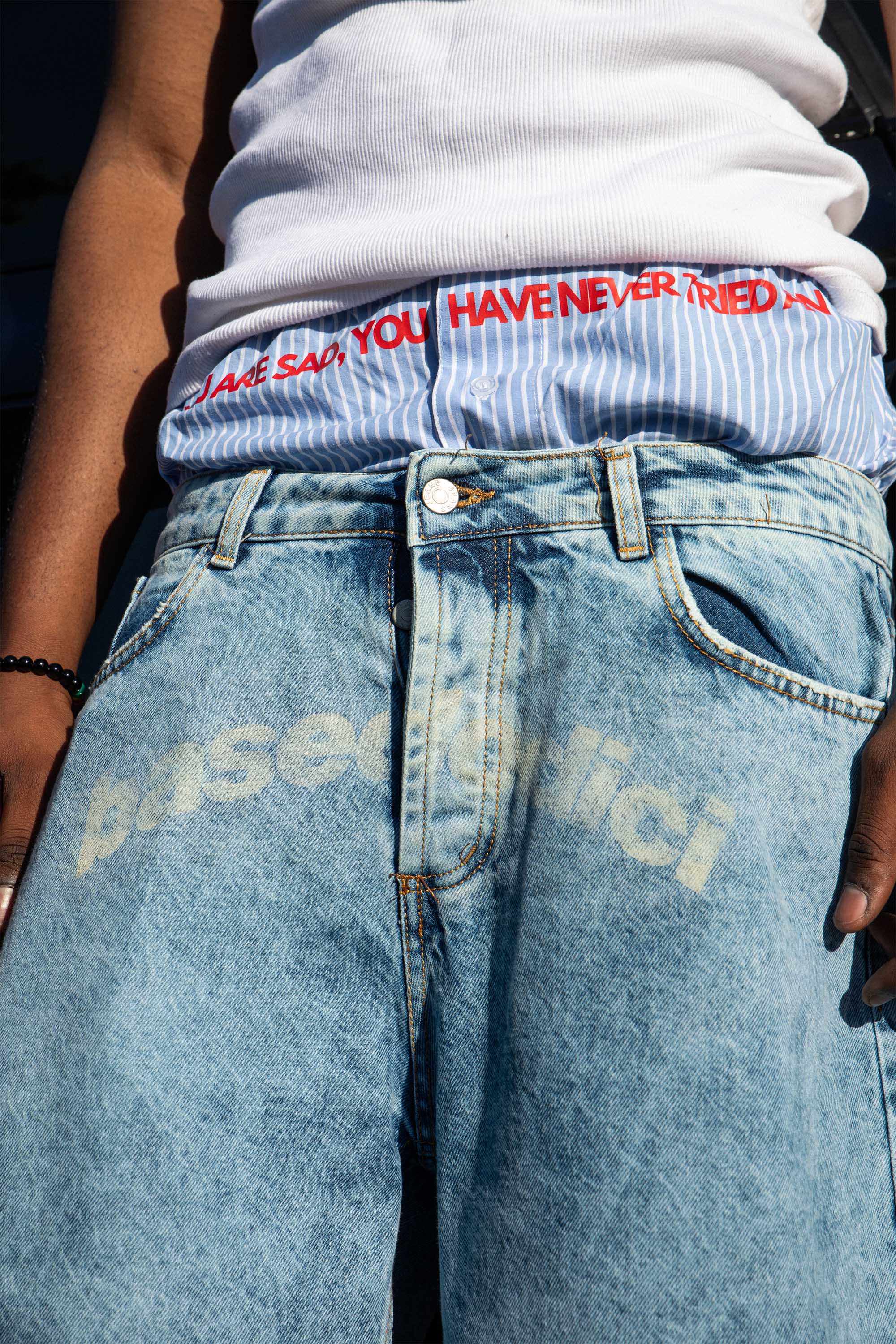 Jorts “CRUEL SEASON” Front Logo Bleached Blue