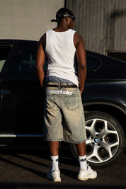 Jorts “CRUEL SEASON” Back Logo Vintage Washed