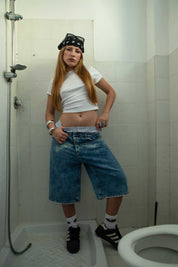 Jorts “CRUEL SEASON” Front Logo Bleached Blue
