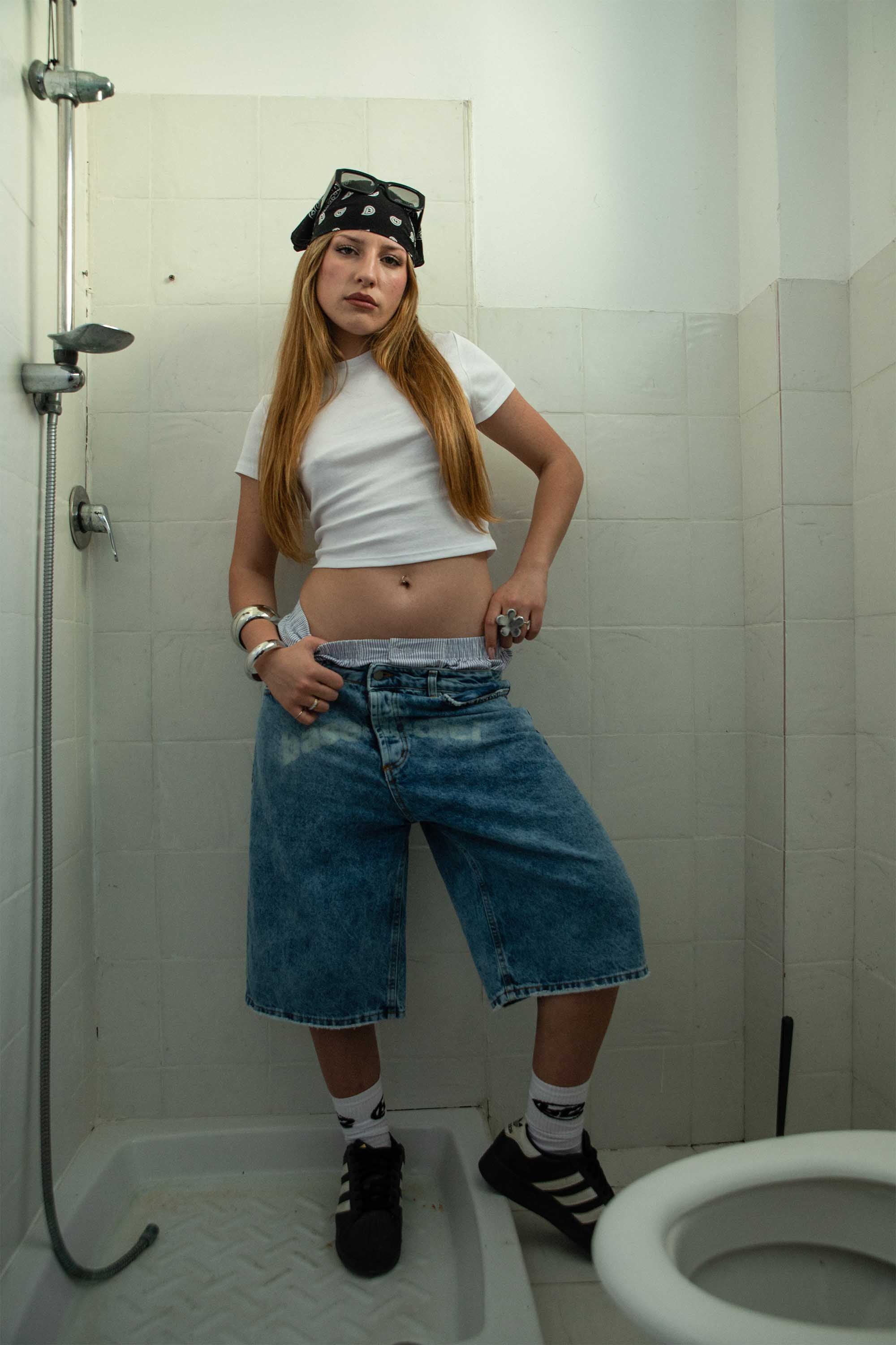 Jorts “CRUEL SEASON” Front Logo Bleached Blue