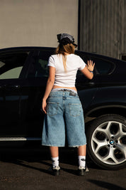 Jorts “CRUEL SEASON” Front Logo Bleached Blue