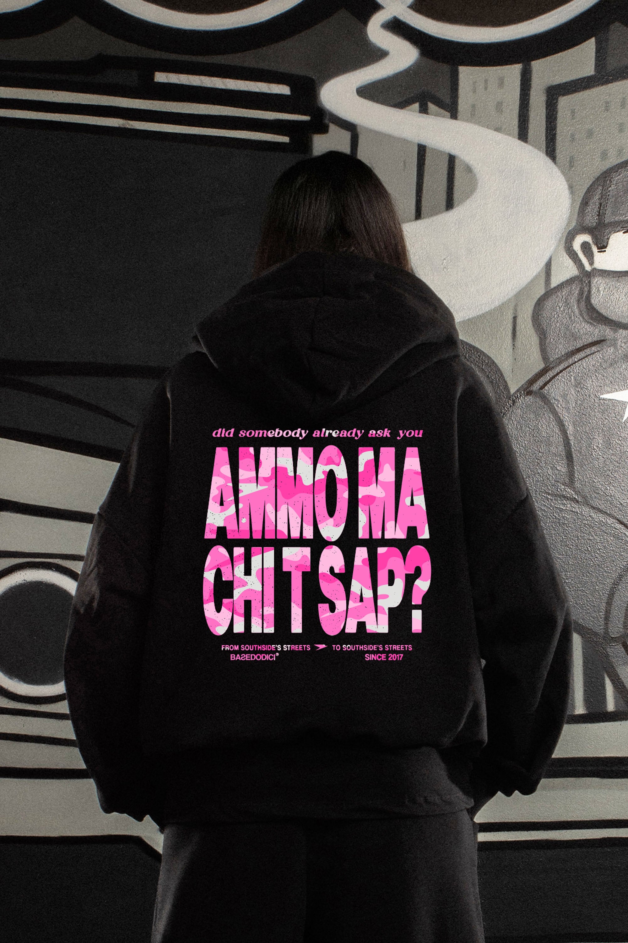 Hoodie “AMMO” CHI'T'SAP Black/Camo Pink