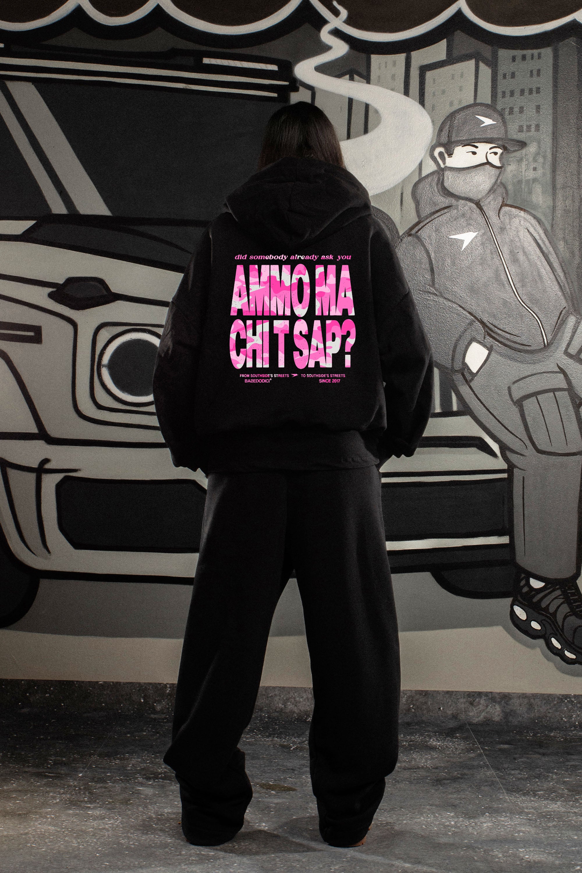Hoodie “AMMO” CHI'T'SAP Black/Camo Pink