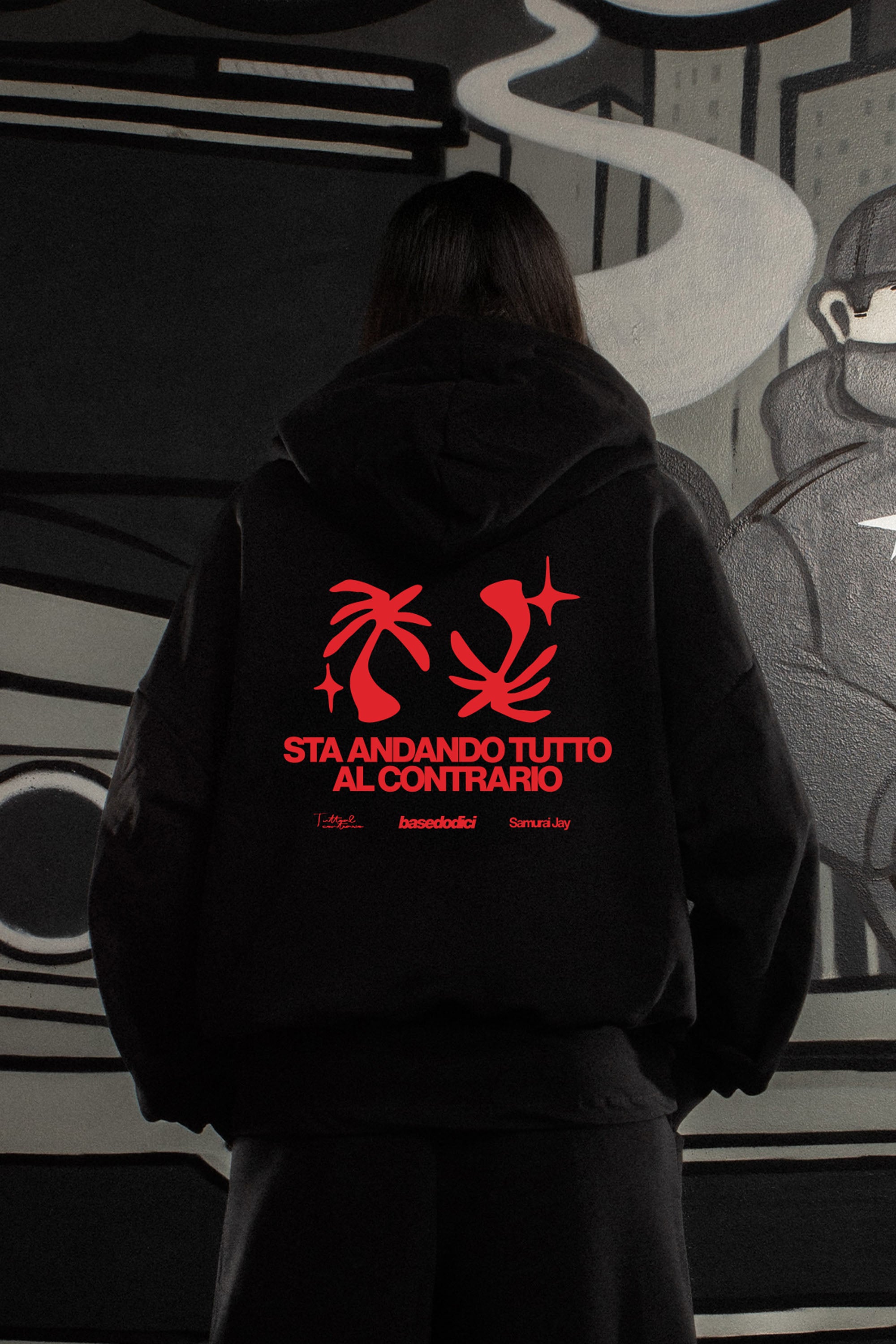Hoodie "SAMURAIJAYxBASEDODICI" TuttoSbagliato Black/Red