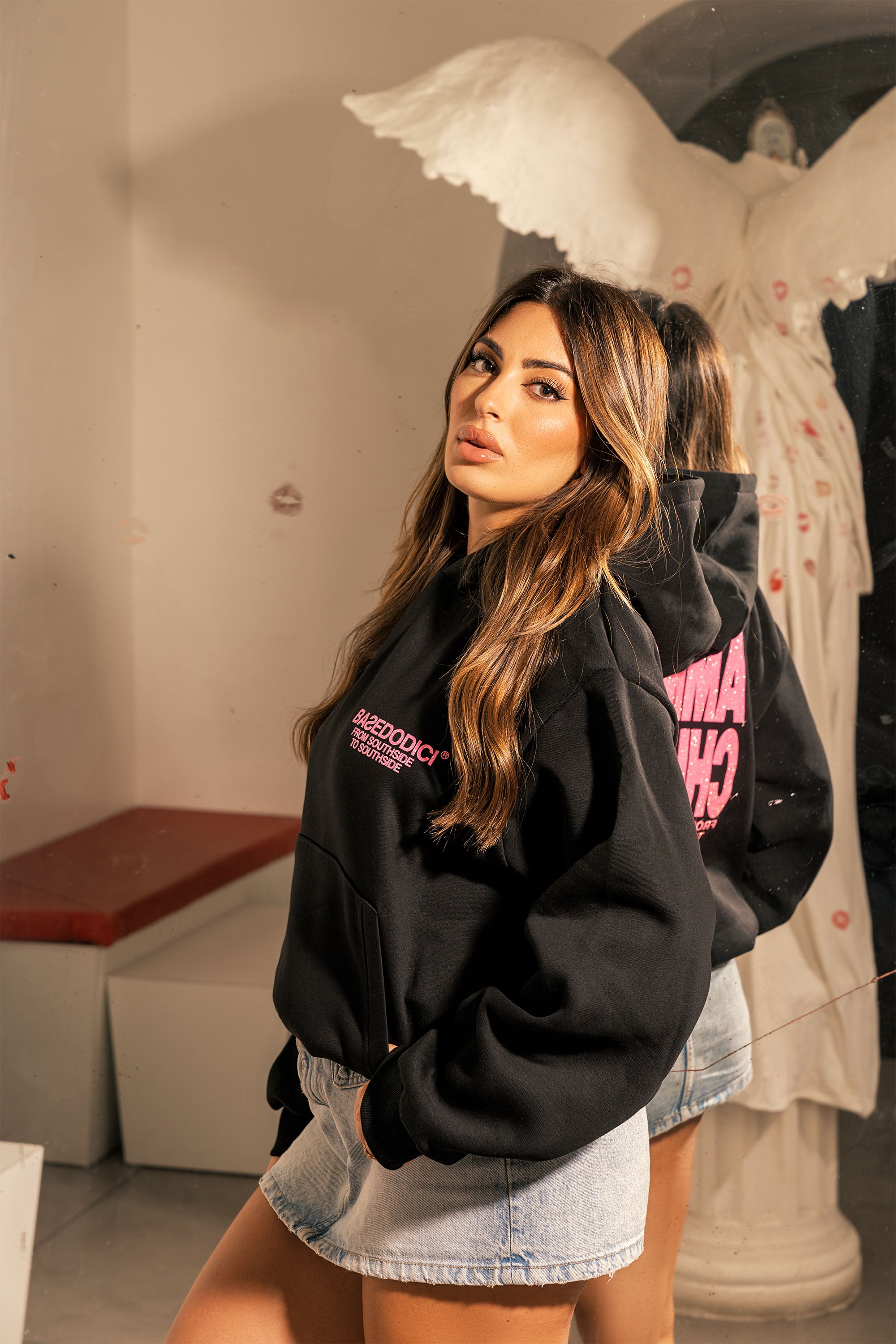 Hoodie “AMMO” CHI'T'SAP Black/Glitter Bubble Pink