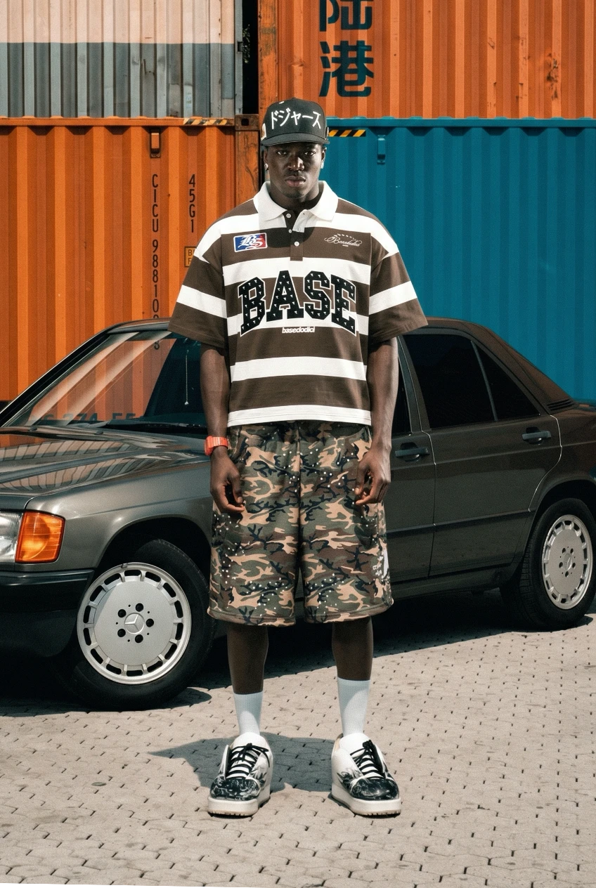 Polo "LAST DELIVERY" BASE Stripe White/Brown