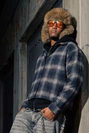 Flanella Shirt "RUDE DIAMOND" Rhinestones Blue