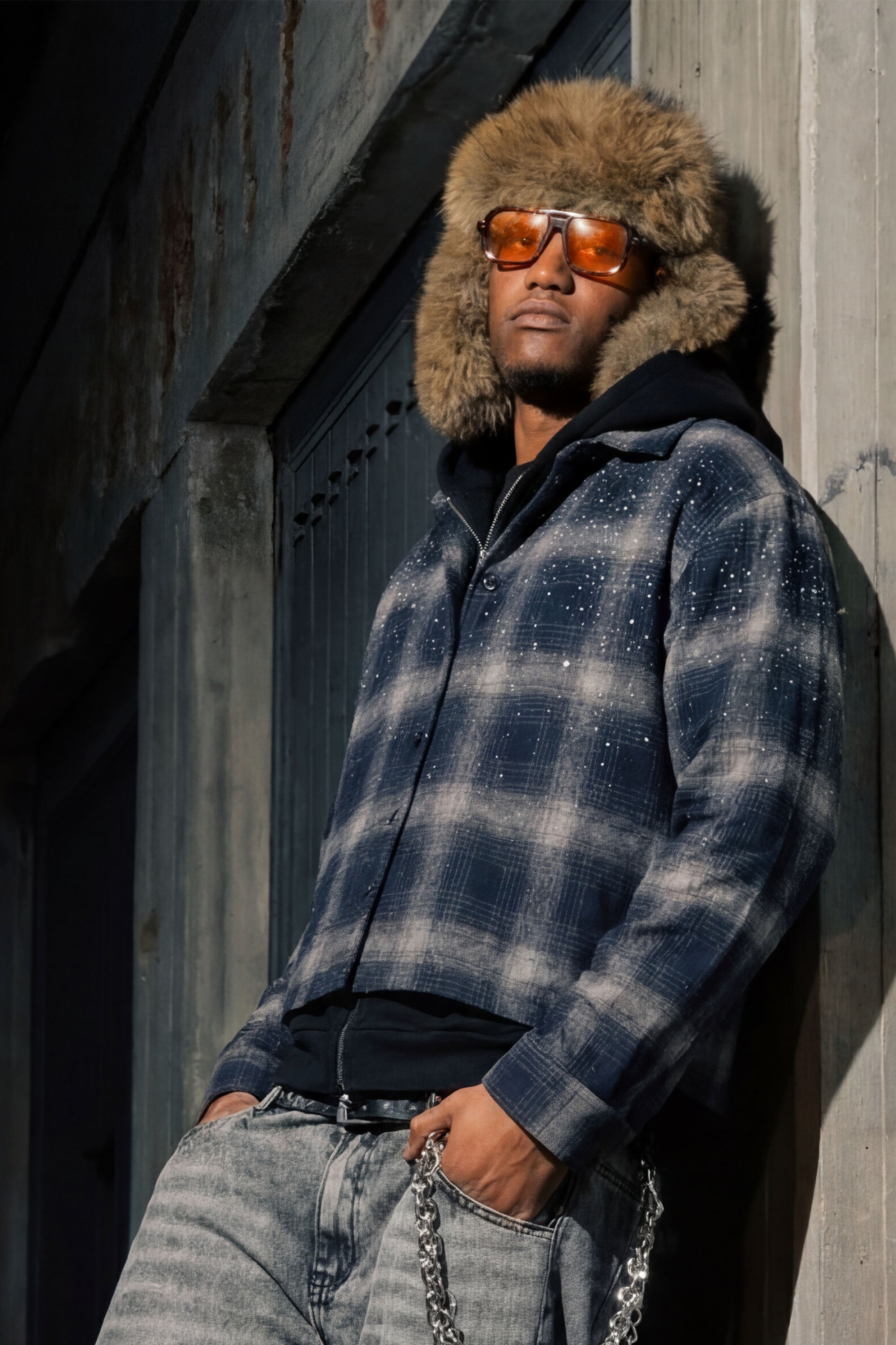 Flanella Shirt "RUDE DIAMOND" Rhinestones Blue