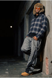 Flanella Shirt "RUDE DIAMOND" Rhinestones Blue