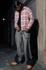 Flanella Shirt "RUDE DIAMOND" Rhinestones Pink