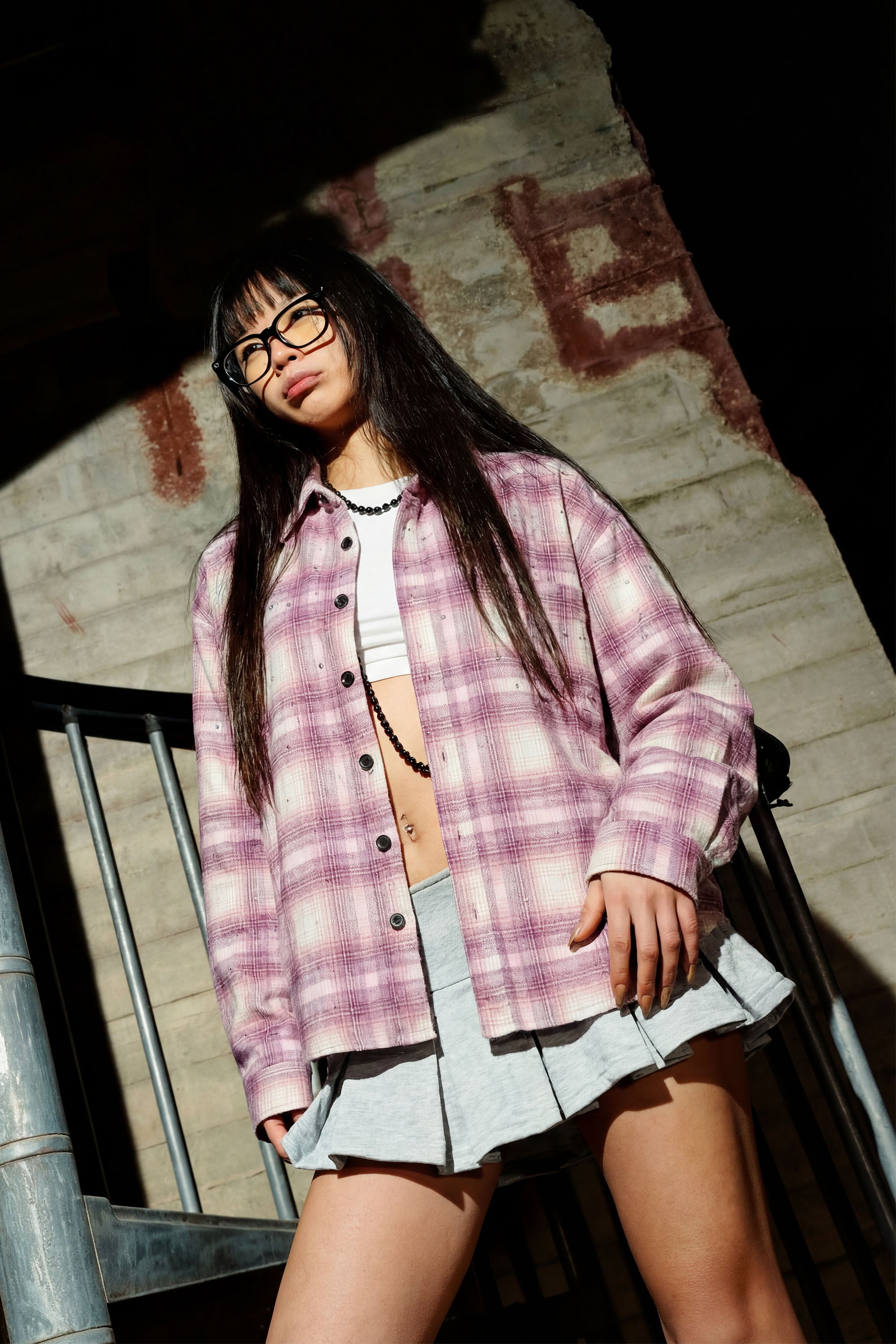 Flanella Shirt "RUDE DIAMOND" Rhinestones Pink