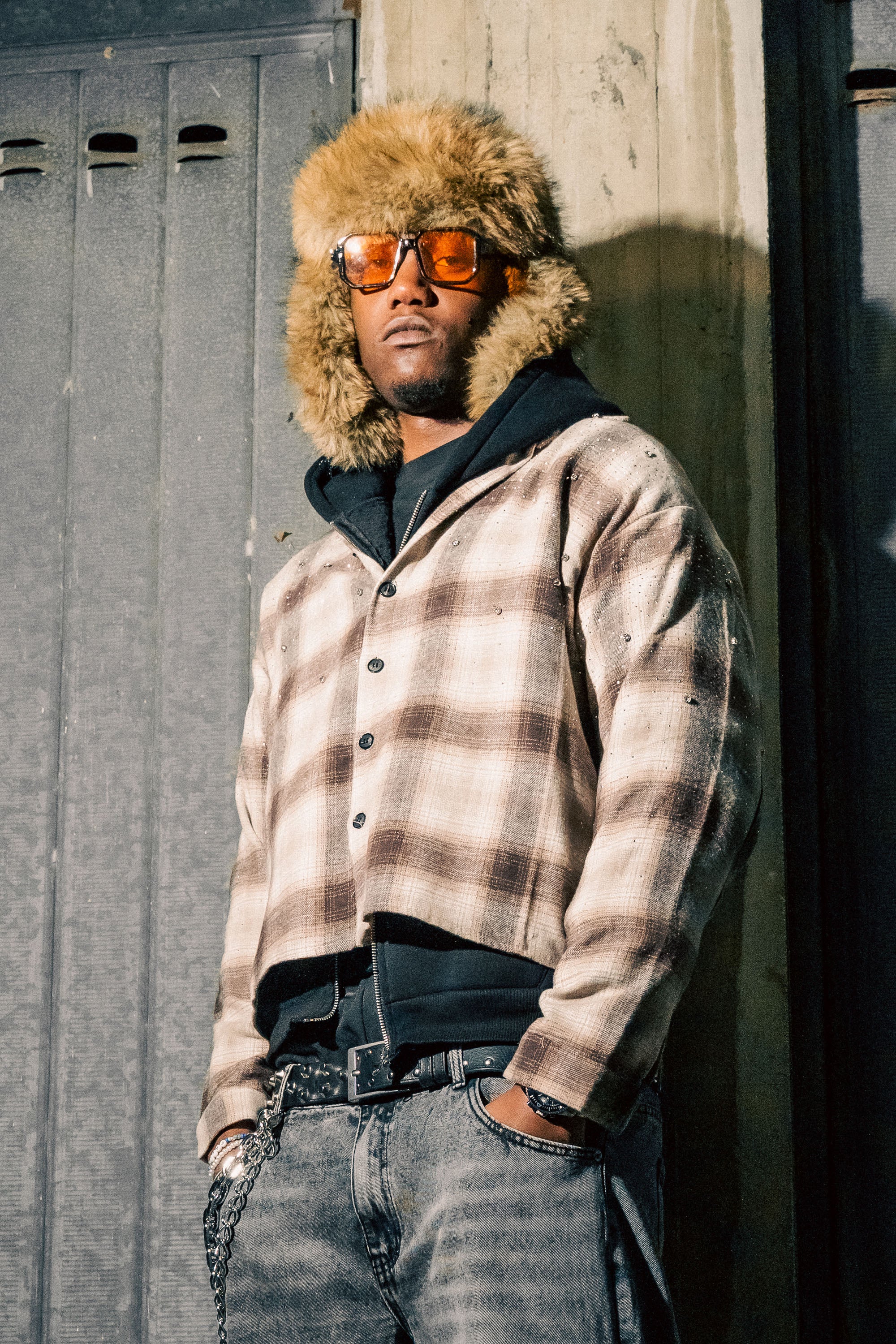 Flanella Shirt "RUDE DIAMOND" Rhinestones Sand