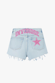 Shorts Denim “DIVA” Invidiose Light Blue/Glitter Pink