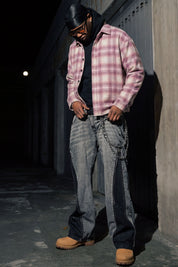 Side Zip Denim "RUDE DIAMOND" Rhinestones Stone Washed