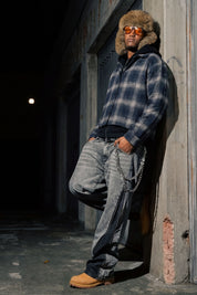 Side Zip Denim "RUDE DIAMOND" Rhinestones Stone Washed