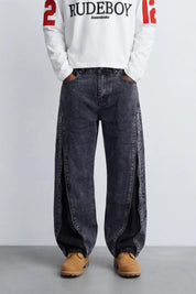 Side Zip Denim "RUDEBOY LDN" Washed Blue