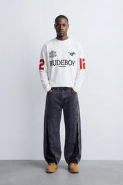 Side Zip Denim "RUDEBOY LDN" Washed Blue