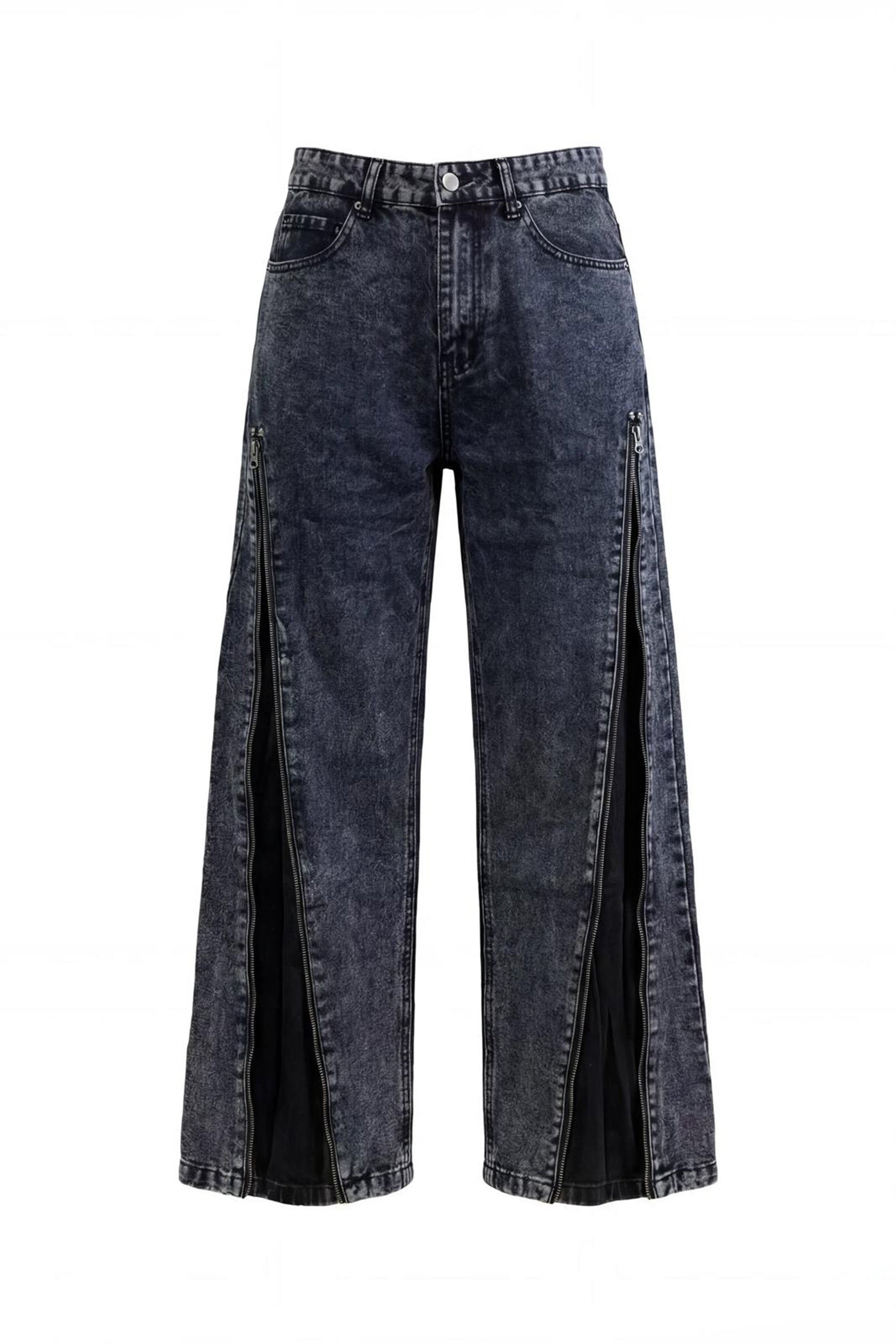 Side Zip Denim "RUDEBOY LDN" Washed Blue