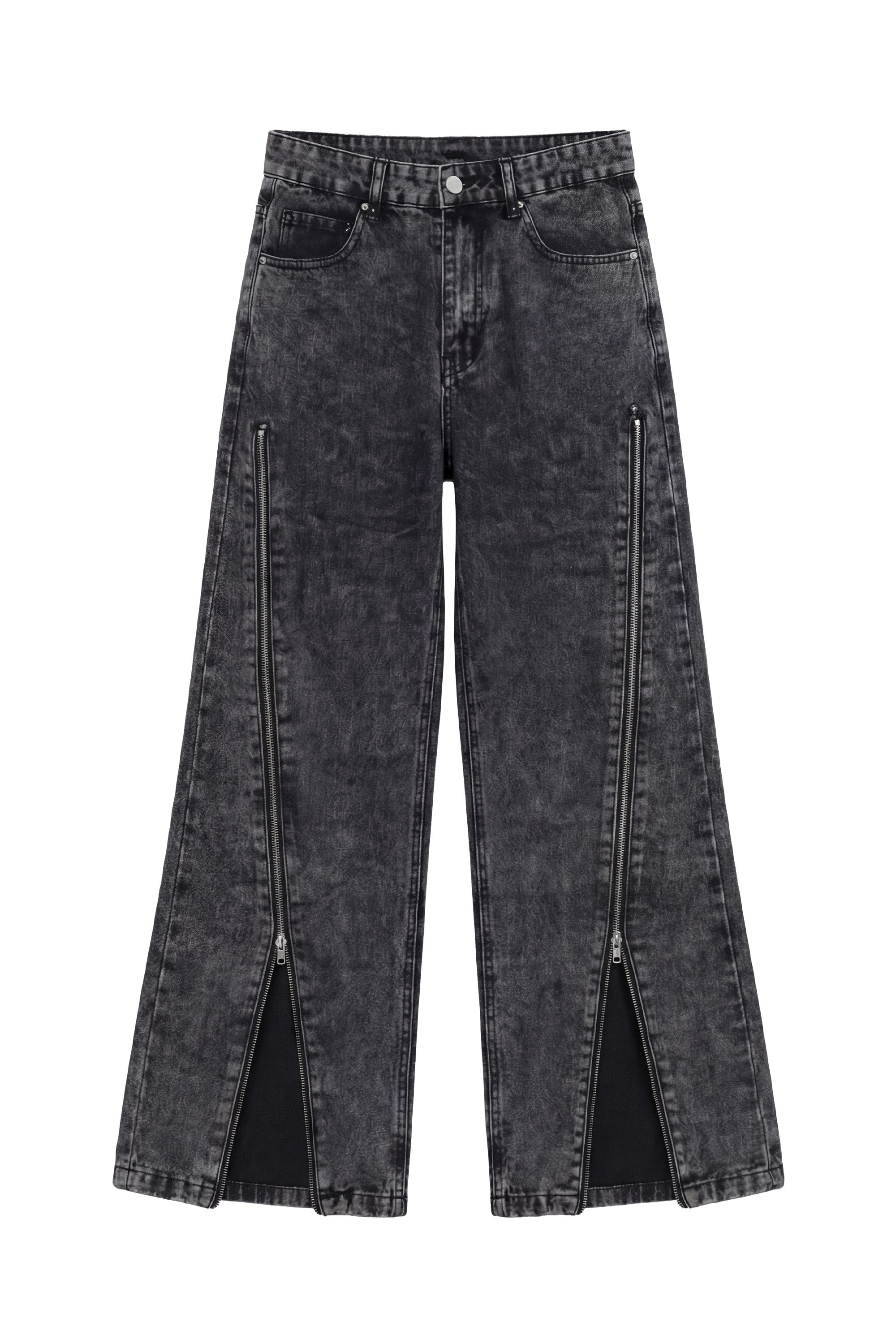 Side Zip Denim "RUDEBOY LDN" Washed Blue