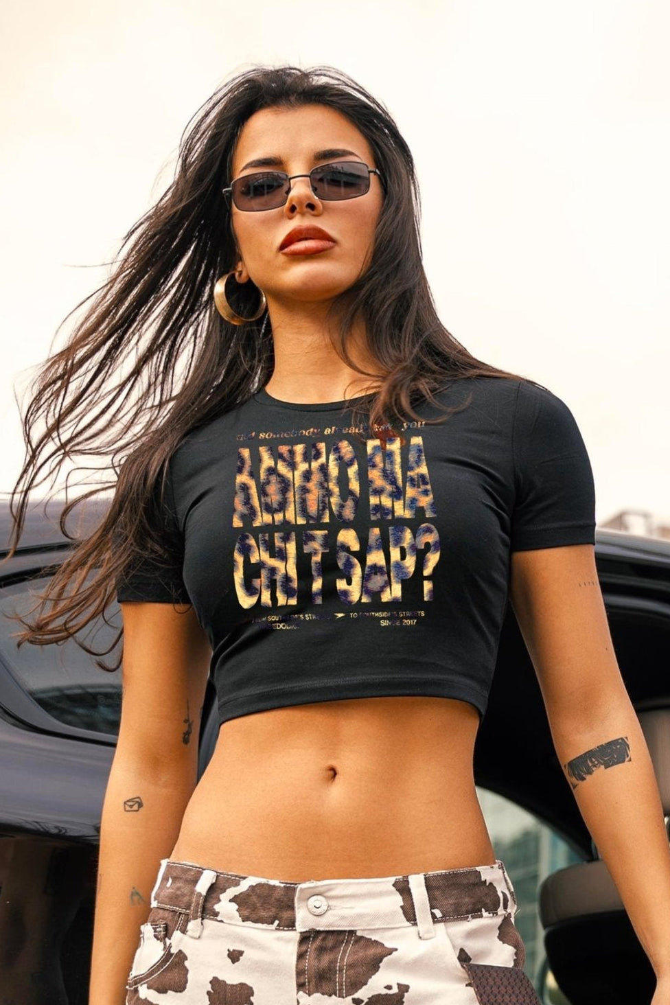 Baby Tee "AMMO" Black/Animalier Yellow - BASEDODICI®