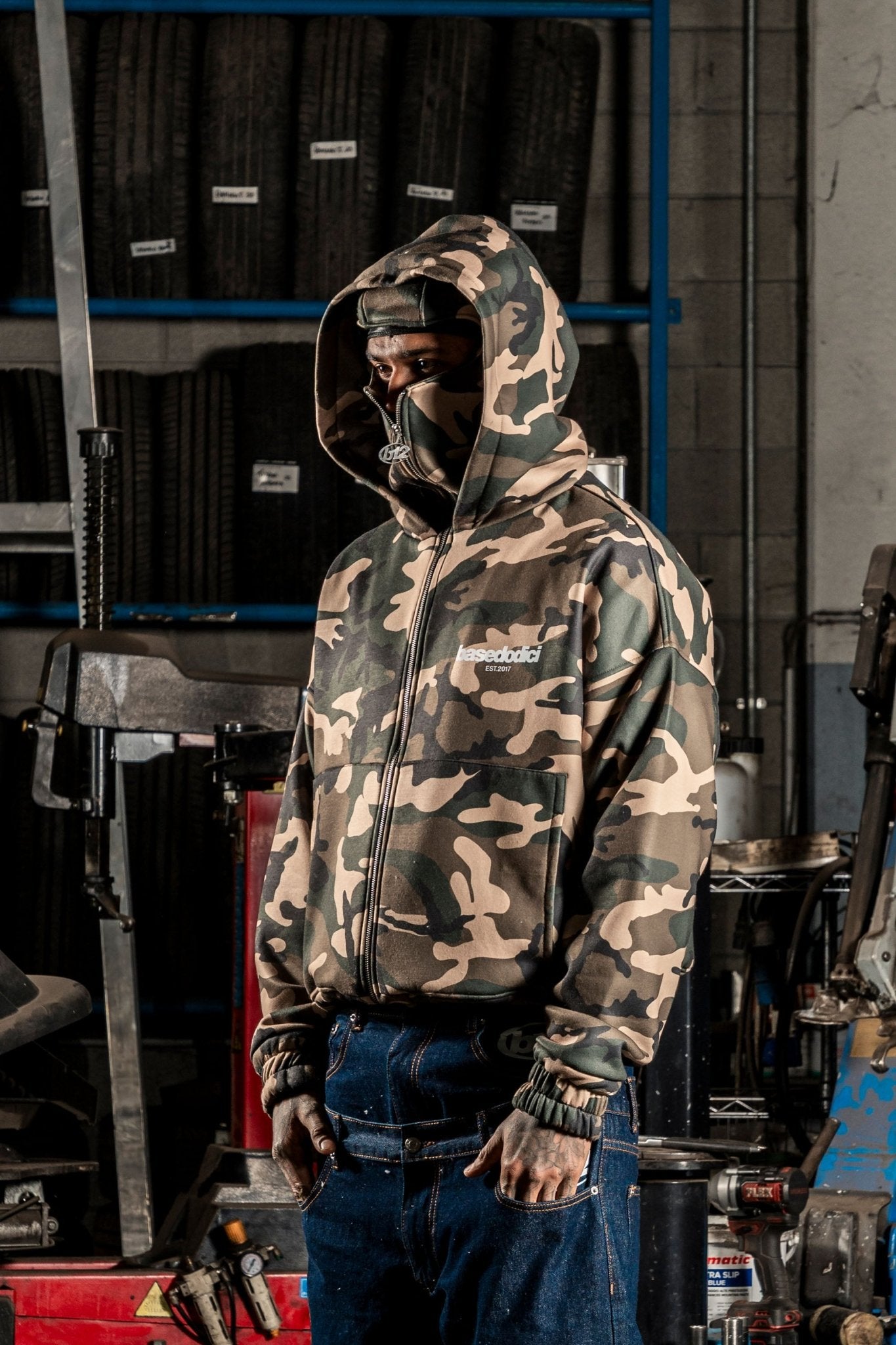 Balaclava Full Zip "DETROIT" Camo Green - BASEDODICI®