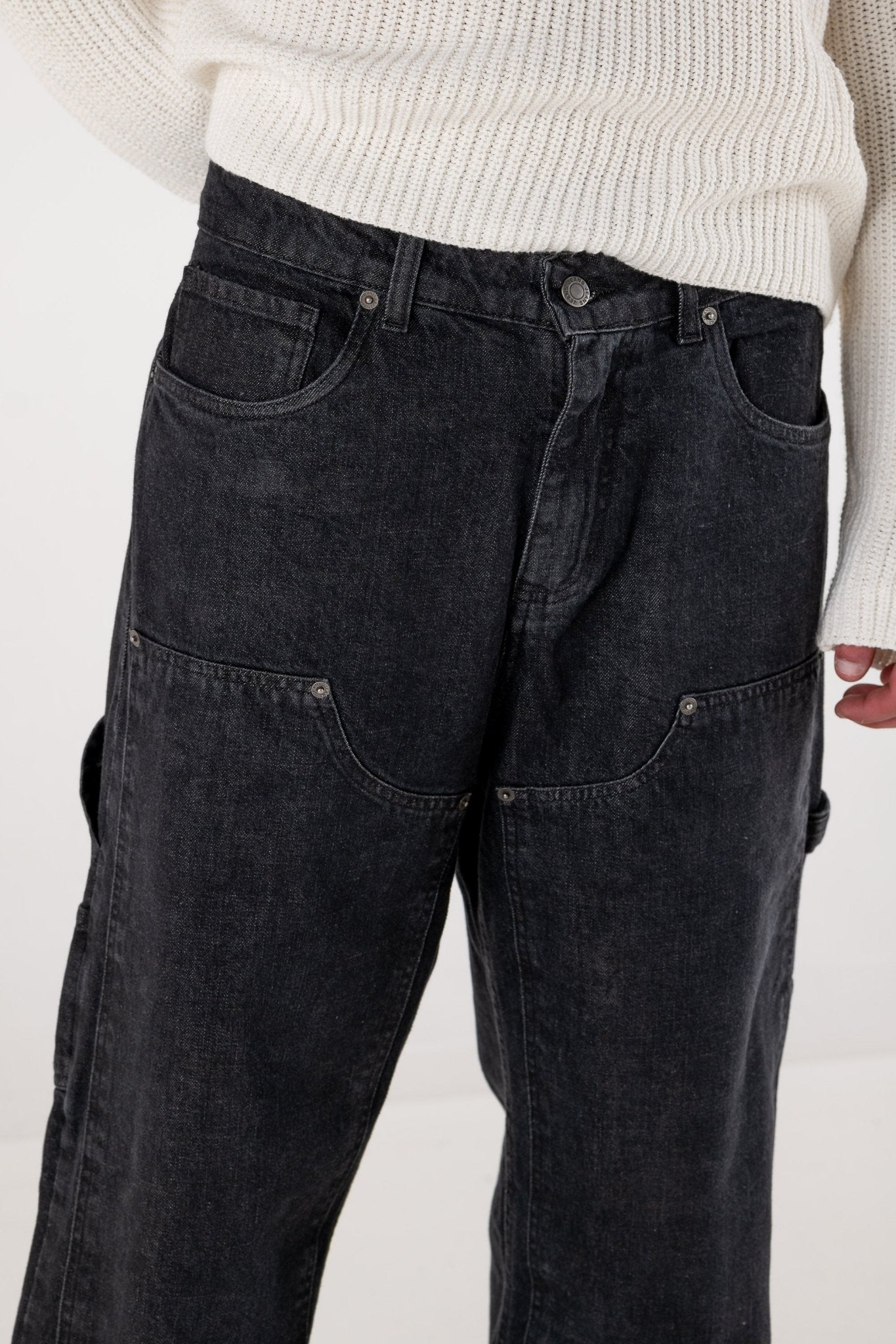 Carpenter Denim Pants “DE LA RUE À LA RUE” Black - BASEDODICI®
