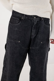 Carpenter Denim Pants “DE LA RUE À LA RUE” Black - BASEDODICI®