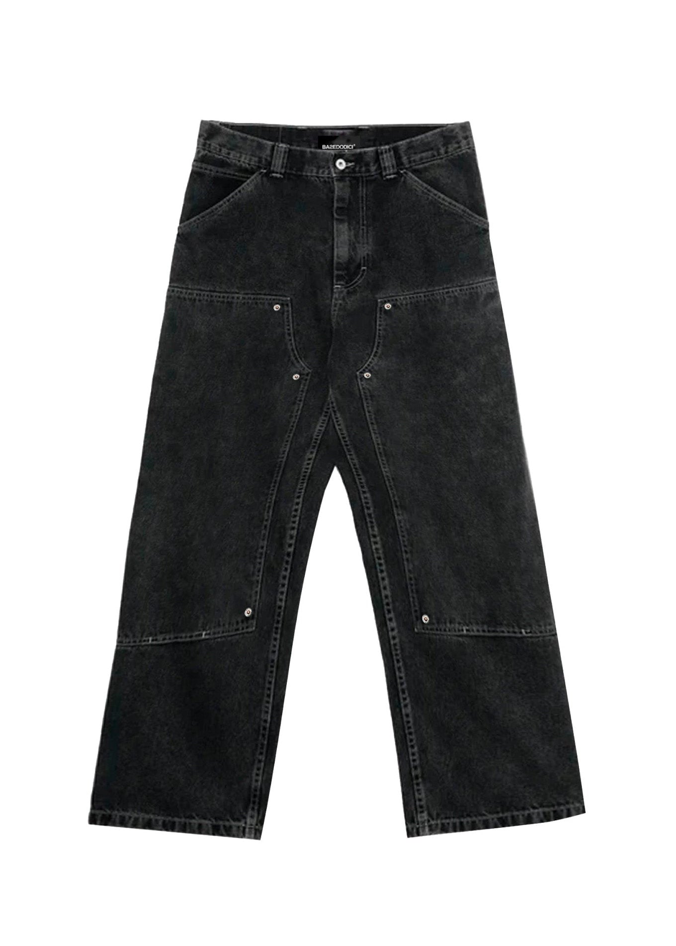 Carpenter Denim Pants “DE LA RUE À LA RUE” Black - BASEDODICI®