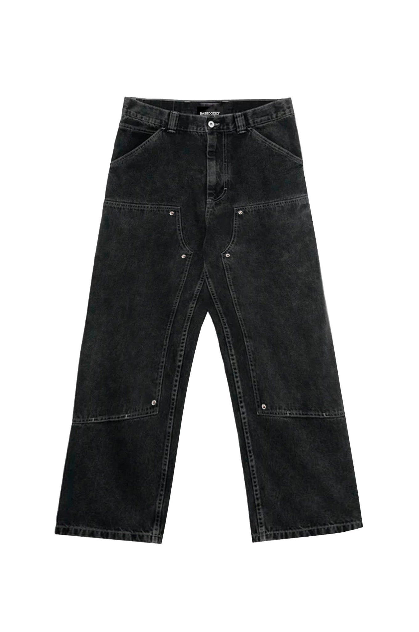Carpenter Denim Pants “DE LA RUE À LA RUE” Black - BASEDODICI®