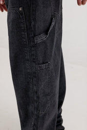 Carpenter Denim Pants “DE LA RUE À LA RUE” Black - BASEDODICI®
