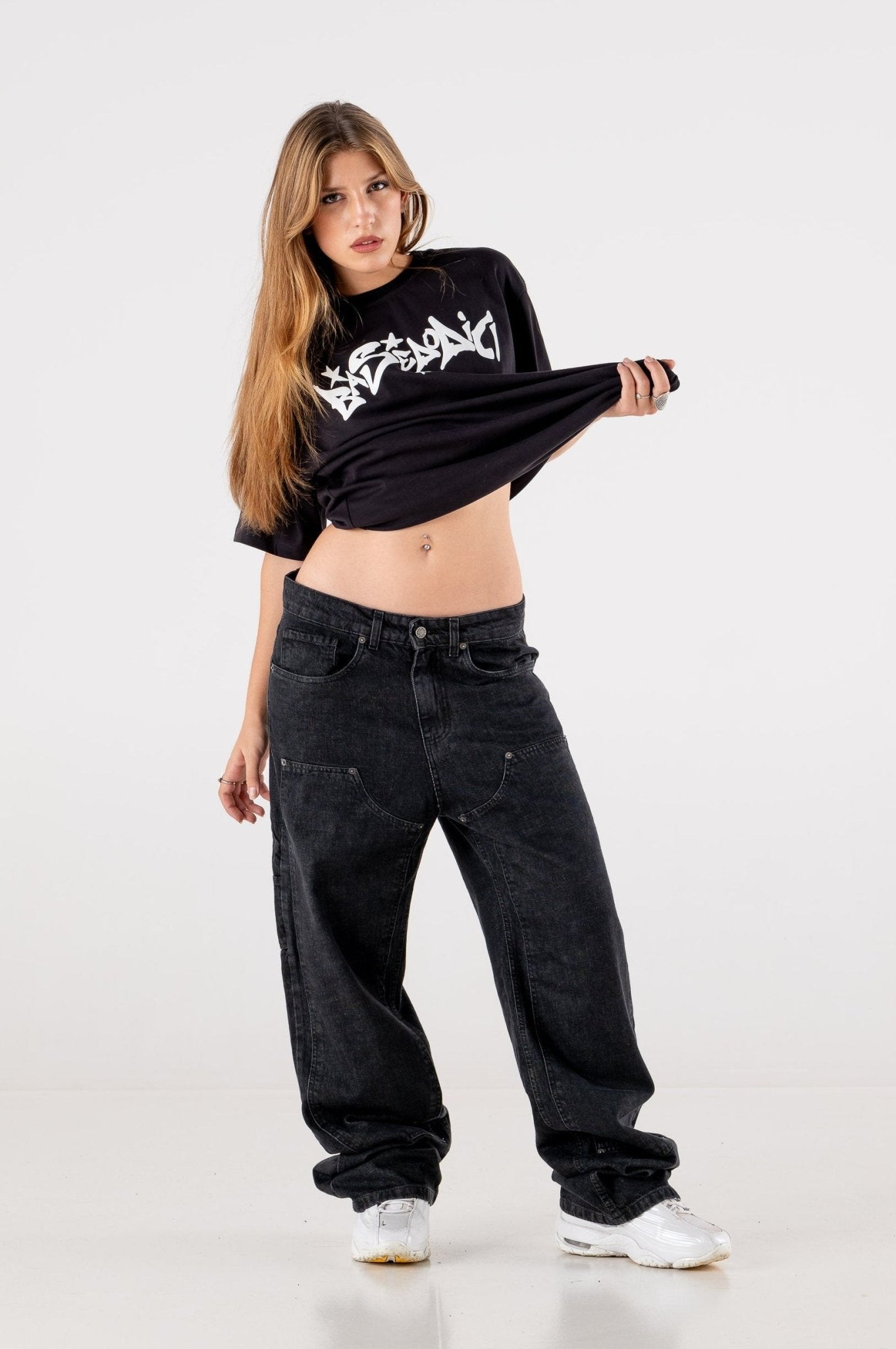 Carpenter Denim Pants “DE LA RUE À LA RUE” Black - BASEDODICI®