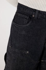 Carpenter Denim Pants “DE LA RUE À LA RUE” Black - BASEDODICI®