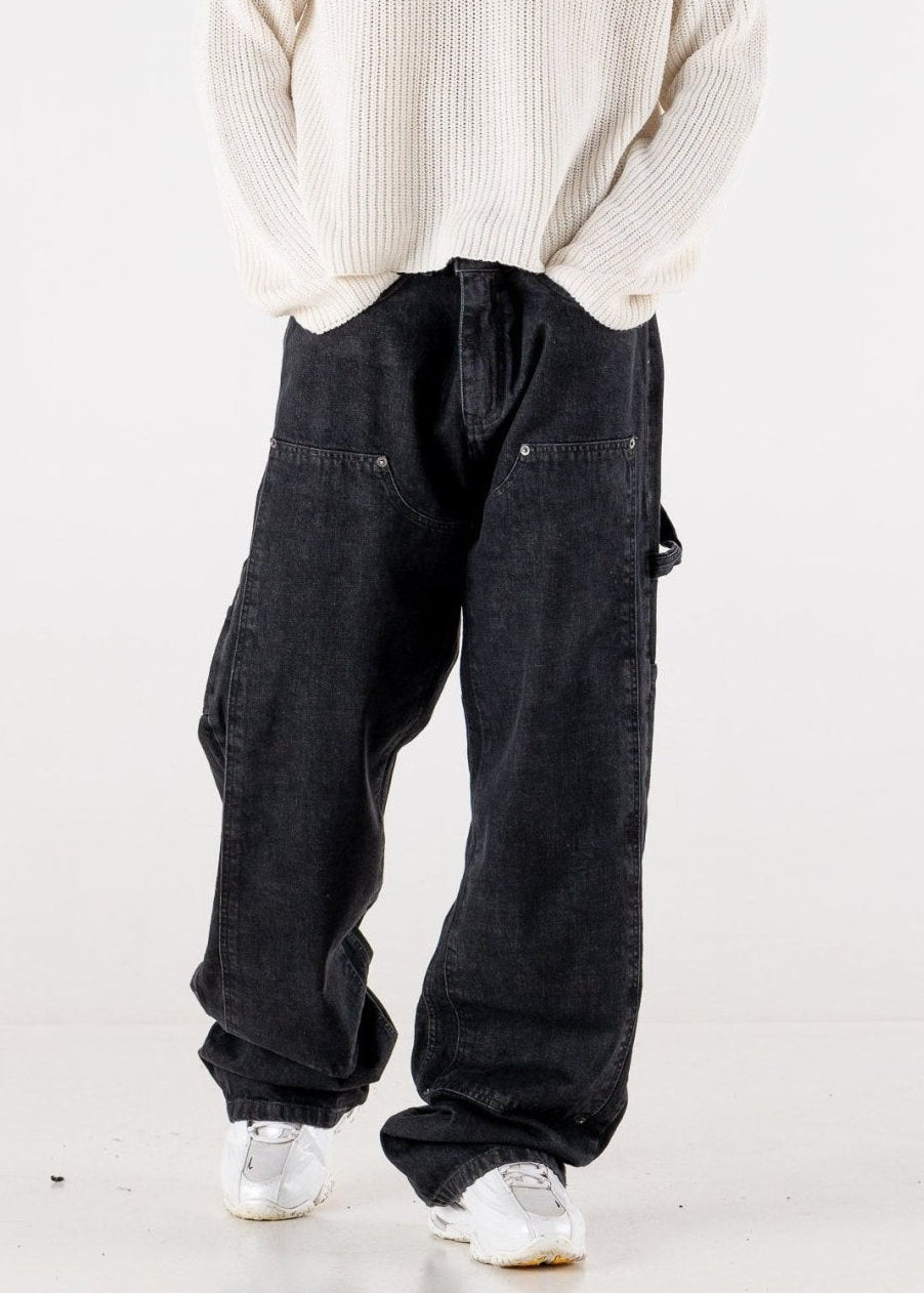 Carpenter Denim Pants “DE LA RUE À LA RUE” Black - BASEDODICI®