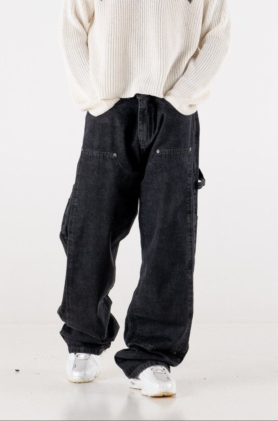 Carpenter Denim Pants “DE LA RUE À LA RUE” Black - BASEDODICI®