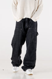 Carpenter Denim Pants “DE LA RUE À LA RUE” Black - BASEDODICI®