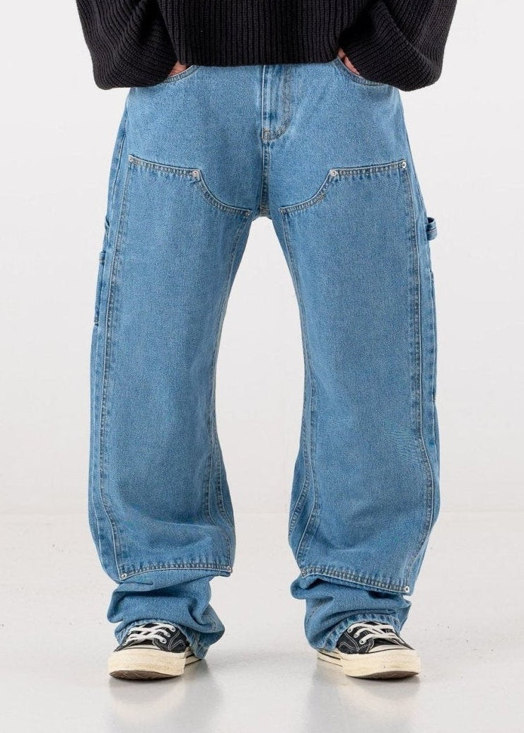 Carpenter Denim Pants “DE LA RUE À LA RUE” Light Blue - BASEDODICI®