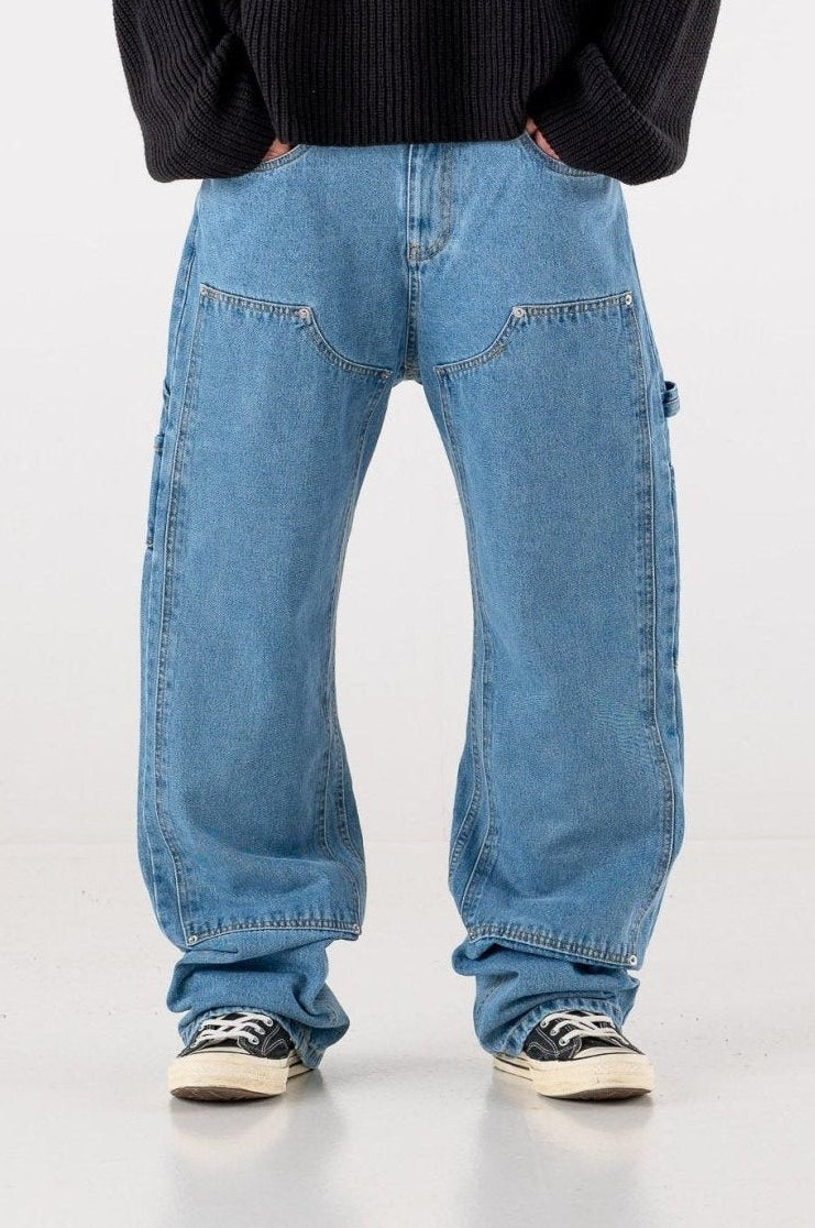Carpenter Denim Pants “DE LA RUE À LA RUE” Light Blue - BASEDODICI®
