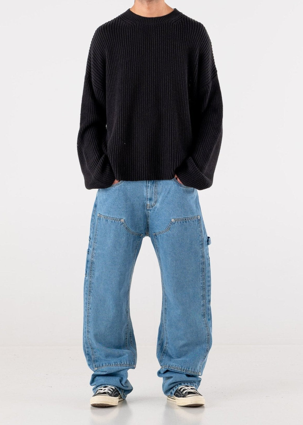 Carpenter Denim Pants “DE LA RUE À LA RUE” Light Blue - BASEDODICI®